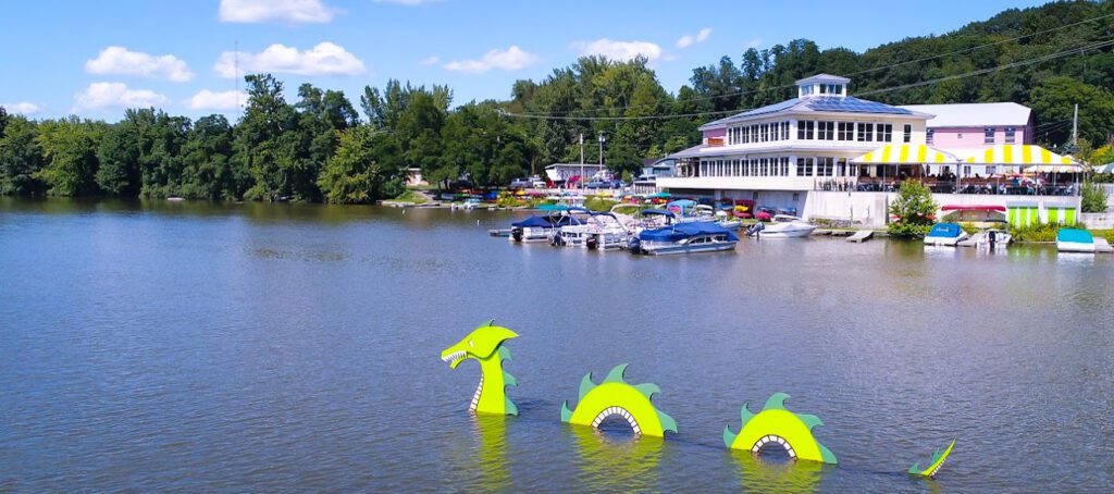 the marina restaurant exterior and the west river in brattleboro