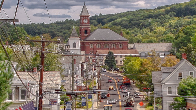 historic downtown hinsdale in summer. Photo Credit: town.hinsdale.nh.us